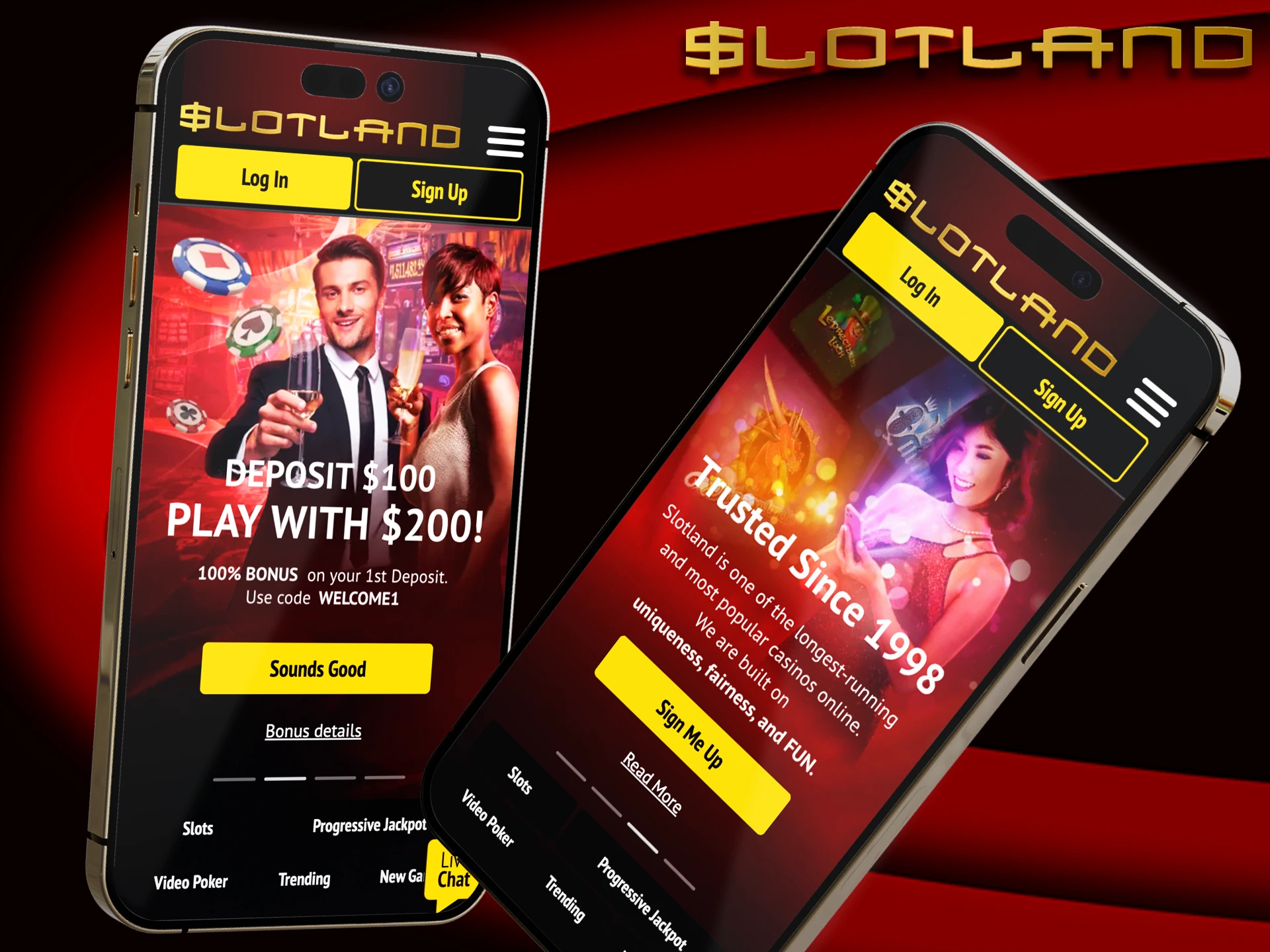 Play Slotland on your iOS or android device.