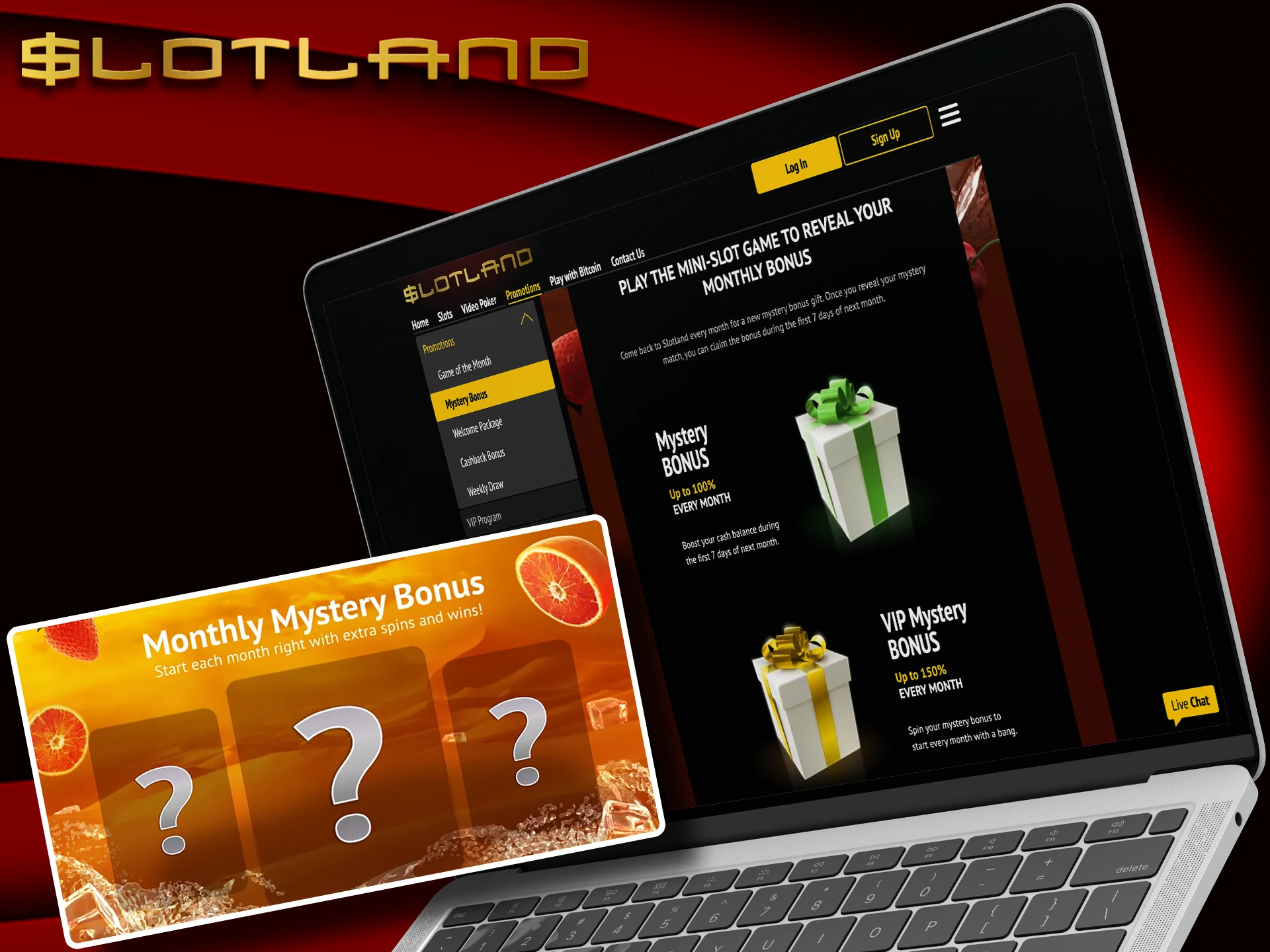 Trust your fortune in choosing a mystery bonus from Slotland.