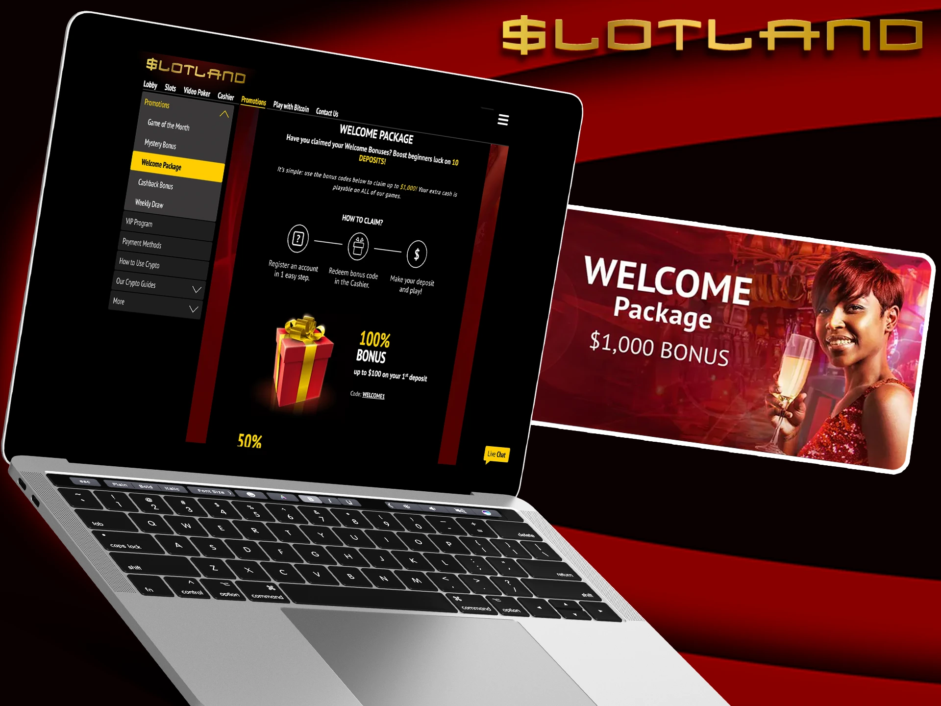 Sign up to receive a welcome package from Slotland.